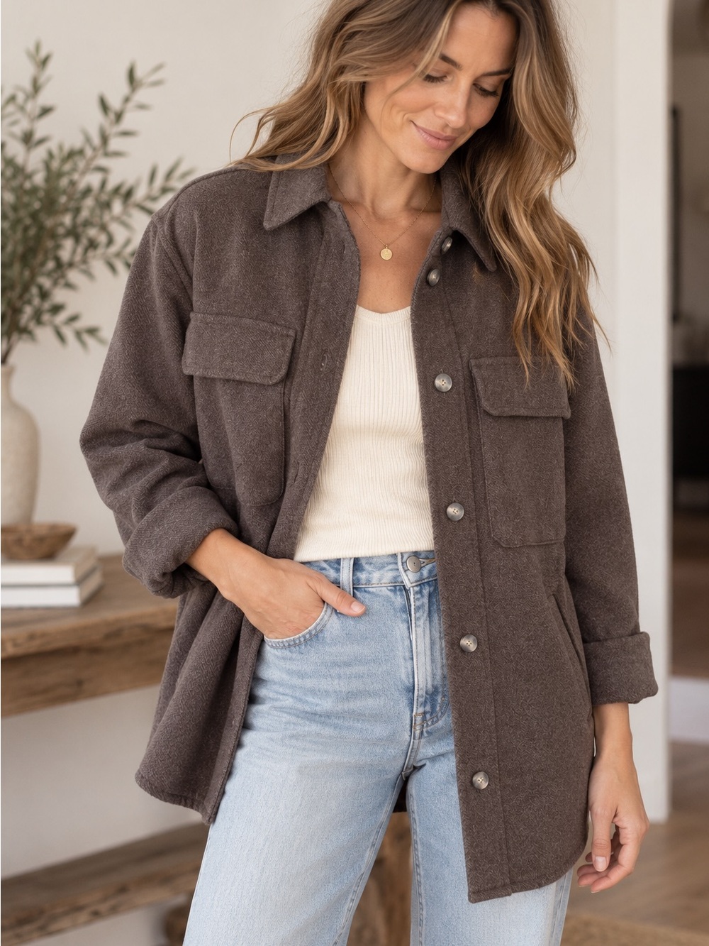 Everlane Oversized Shirt Jacket Brown Cotton Shacket Utility Size S EUC